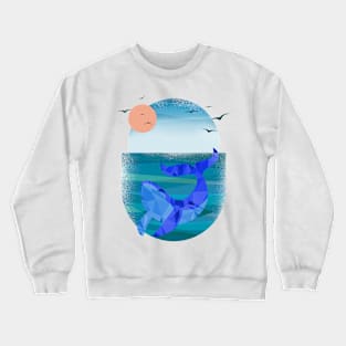 Whale, sun and birds Crewneck Sweatshirt